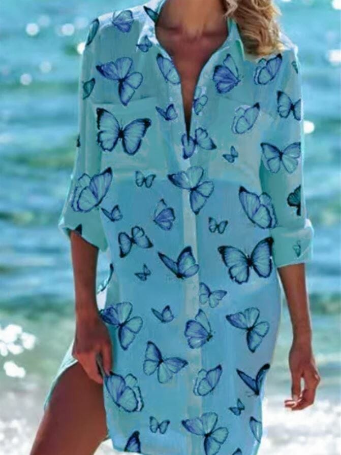 pareo plaja lung tip rochie camasa turcoaz